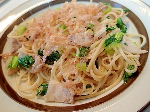 豚バラと青梗菜の素麺チャンプルー♬